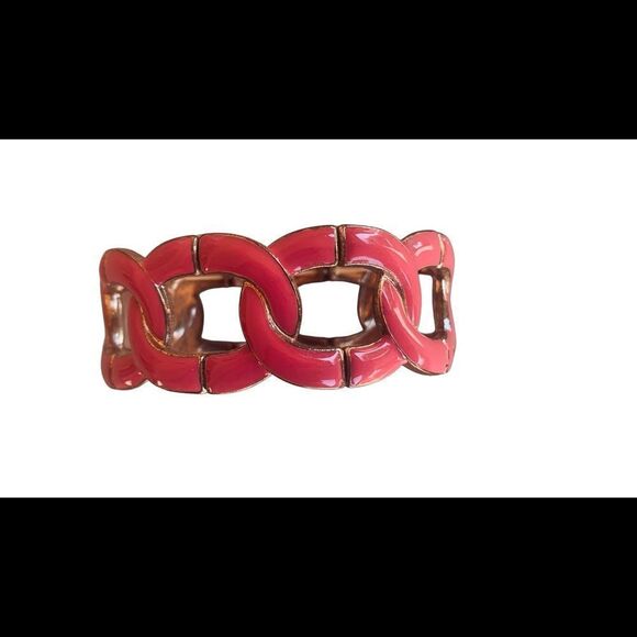 Pink fuchsia chain link Gold Tone Stretch Bracelet Fashion Jewelry Statement O/S - Picture 1 of 4